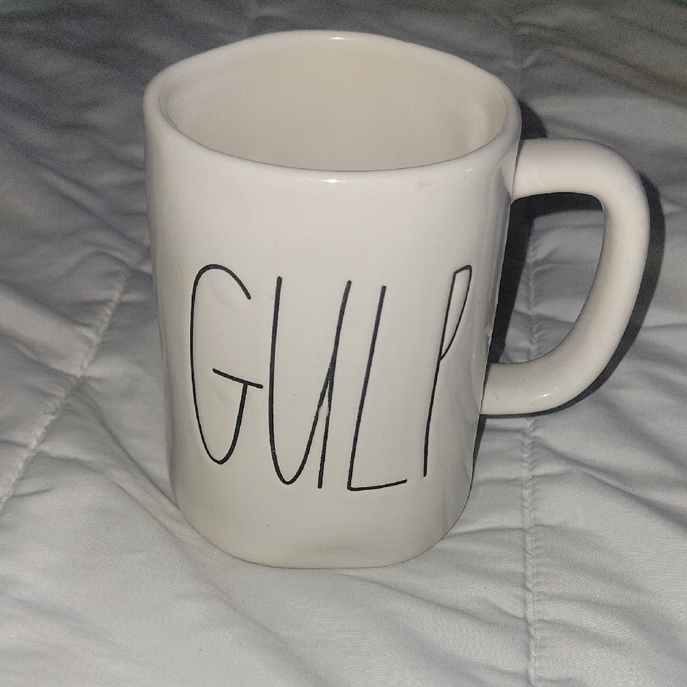 Rae Dunn (Magenta) Gulp White Mug. Bring On The Coffee!
